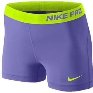 Nike Pro Dri Fit Lavender and Lime Green Athletic Shorts